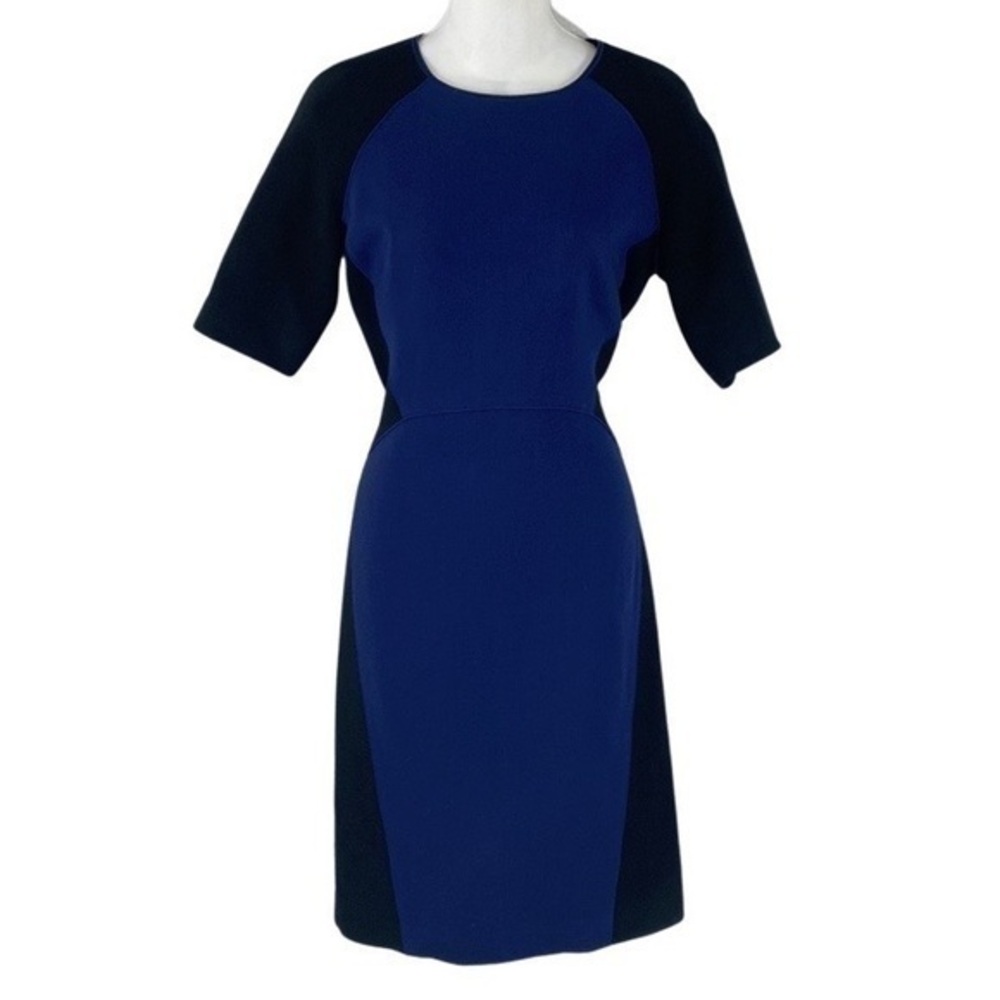 Lafayette 148 New York navy black color block panel wool stretch sheath dress 2
